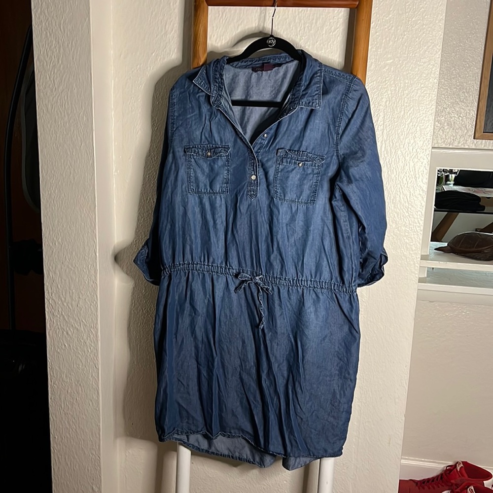 Faux denim mid length dress